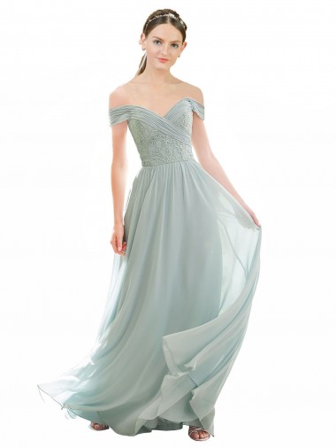 Seeglas A-Linien Off-Schulter Chiffon Spitze Lange Brautjungfernkleider Kaufen