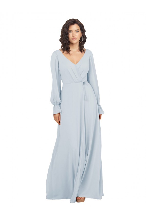 Seeglas A-Linien V-Ausschnitt Chiffon Lange Brautjungfernkleider Kaufen