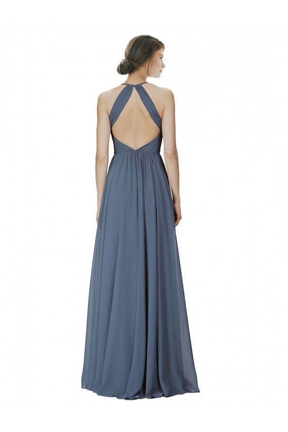 Silberner Stein A-Linien Neckholder Chiffon Lange Brautjungfernkleider Kaufen