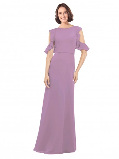 Staubiger Lavendel A-Linien Stehkragen Ausschnitt Chiffon Lange Brautjungfernkleider Kaufen