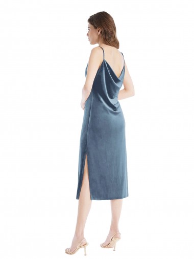 Staubiges Blau Etui Eine-Schulter Stretch-Samt Lange Brautjungfernkleider / Abiballkleider Kaufen