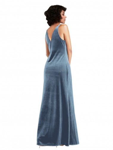 Staubiges Blau Etui Haube Ausschnitt Stretch-Samt Lange Brautjungfernkleider / Abiballkleider Kaufen