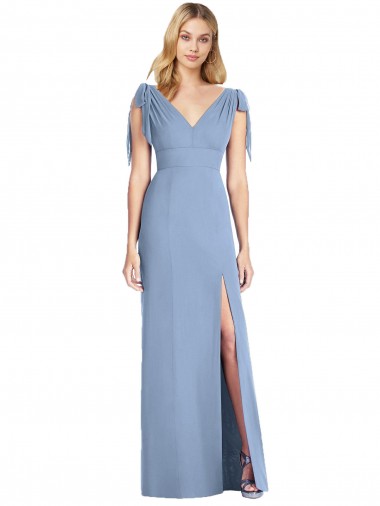 Staubiges Blau Meerjungfrau V-Ausschnitt Chiffon Lange Brautjungfernkleider Kaufen