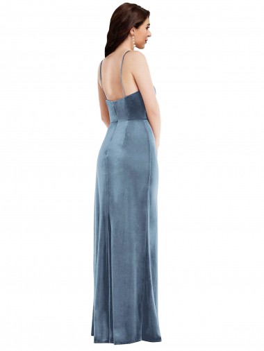 Staubiges Blau Trompete Spaghetti-Träger Stretch-Samt Lange Formale Brautjungfernkleider / Abendkleider / Abiballkleider Kaufen