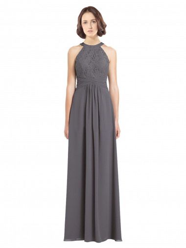 Stormy Silver A-Linien Neckholder Chiffon Spitze Lange Brautjungfernkleider Kaufen