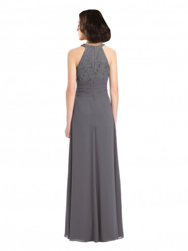 Stormy Silver A-Linien Neckholder Chiffon Spitze Lange Brautjungfernkleider Kaufen