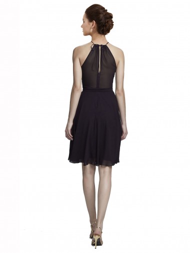 Traube A-Linien Neckholder Stehkragen Ausschnitt Knielang Chiffon Kurze Brautjungfernkleider / Cocktailkleider / Heimkehr Kleider Kaufen