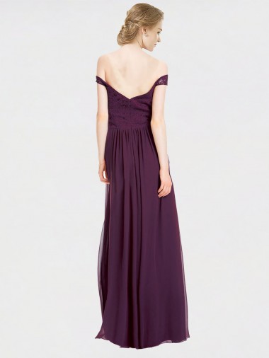 Traube A-Linien Off-Schulter Chiffon Spitze Lange Brautjungfernkleider Kaufen