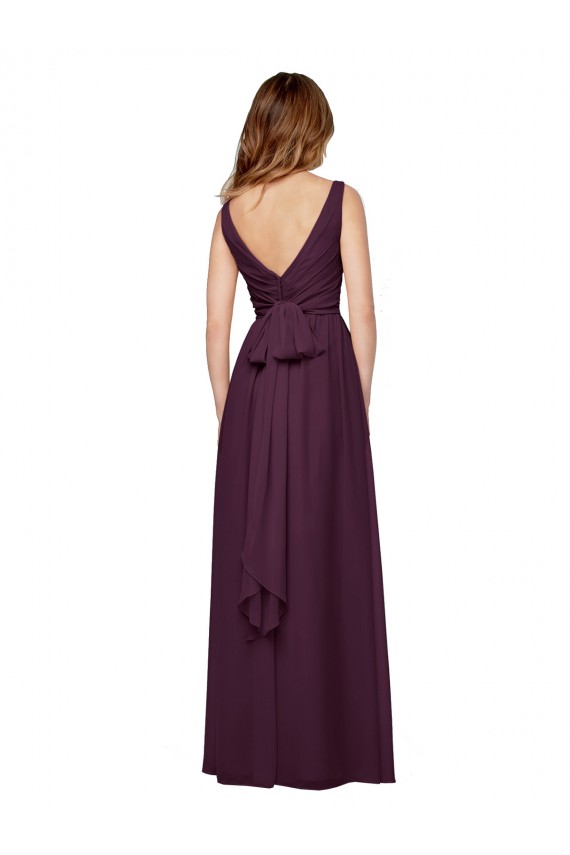Traube A-Linien V-Ausschnitt Chiffon Lange Brautjungfernkleider Kaufen