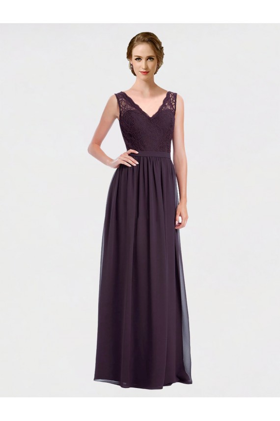 Traube A-Linien V-Ausschnitt Chiffon Spitze Lange Brautjungfernkleider Kaufen