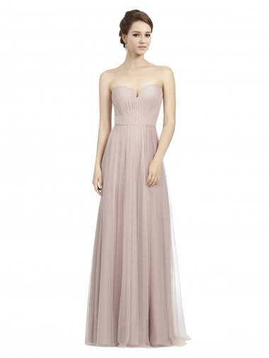 Vintage Rose A-Linien Tüll Lange Brautjungfernkleider Kaufen