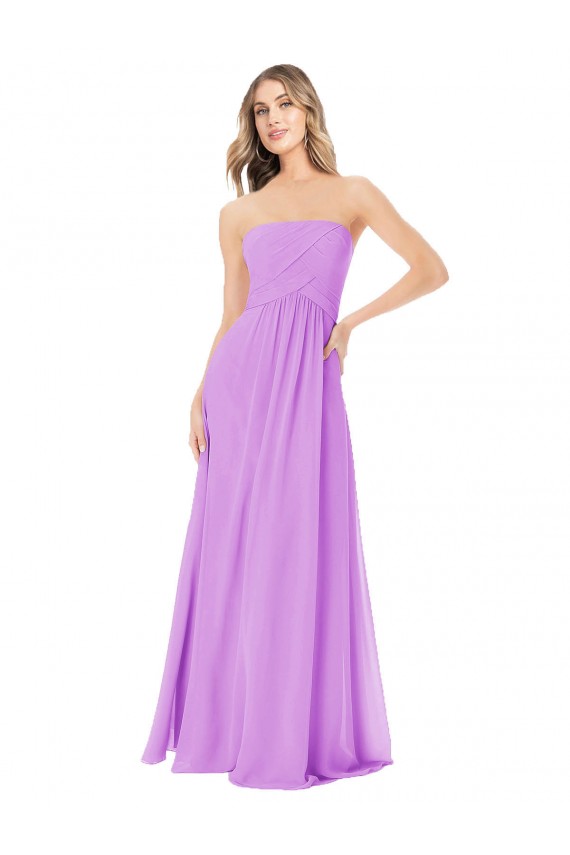 Violett A-Linien Trägerlos Chiffon Lange Brautjungfernkleider Kaufen