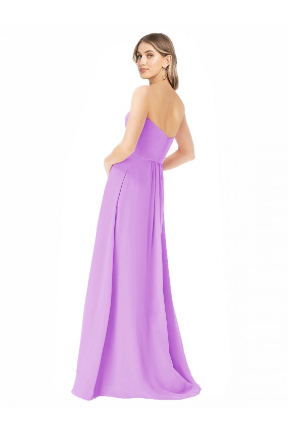 Violett A-Linien Trägerlos Chiffon Lange Brautjungfernkleider Kaufen