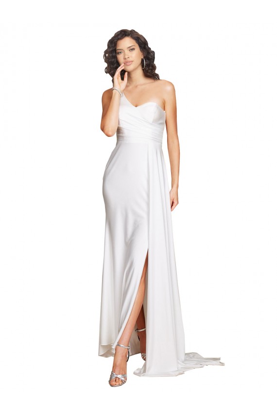 Weiß A-Linien Eine-Schulter Seidiger Satin Brautkleider Kaufen