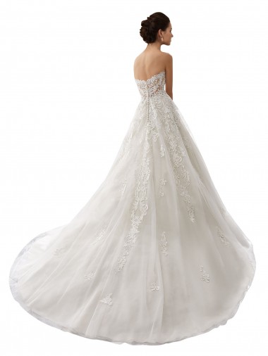 Weiß A-Linien Kapelle-schleppe Tüll Spitze Brautkleider Kaufen