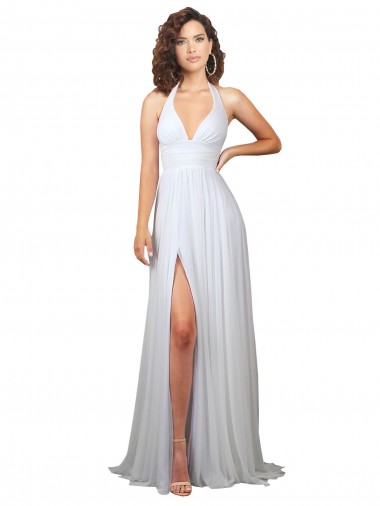 Weiß A-Linien V-Ausschnitt Sweep Zug Chiffon Einfache Strand Brautkleider Kaufen