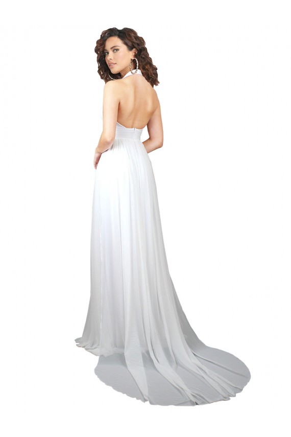 Weiß A-Linien V-Ausschnitt Sweep Zug Chiffon Einfache Strand Brautkleider Kaufen