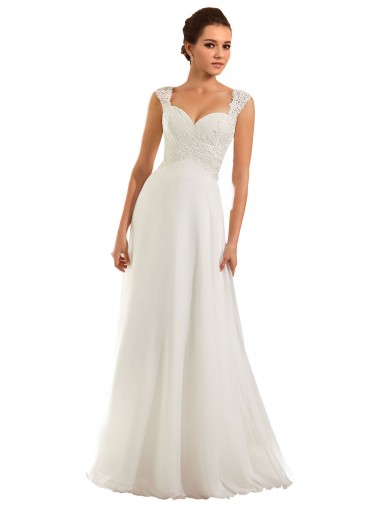 Weiß Etui Kapelle-schleppe Chiffon Spitze Brautkleider Kaufen