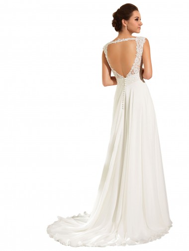 Weiß Etui Kapelle-schleppe Chiffon Spitze Brautkleider Kaufen