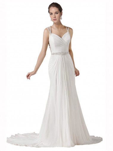 Weiß Etui Kapelle-schleppe Chiffon Strand Brautkleider Kaufen