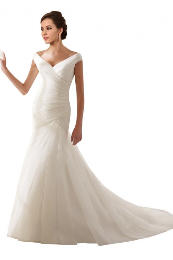 Weiß Etui Off-Schulter Kapelle-schleppe Tüll Brautkleider Kaufen