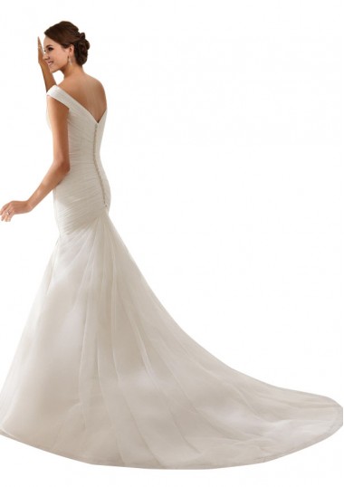 Weiß Etui Off-Schulter Kapelle-schleppe Tüll Brautkleider Kaufen