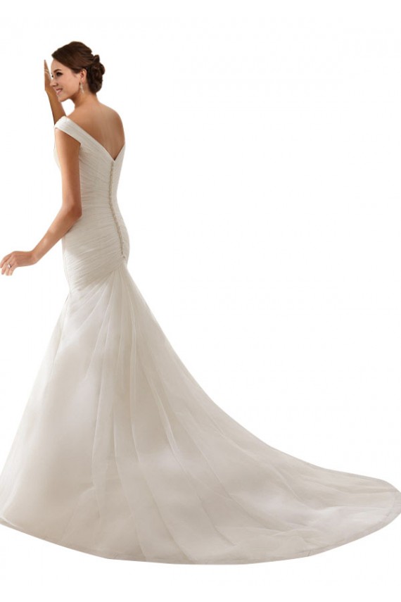 Weiß Etui Off-Schulter Kapelle-schleppe Tüll Brautkleider Kaufen