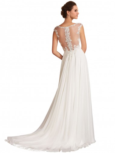 Weiß Etui V-Ausschnitt Kapelle-schleppe Chiffon Spitze Brautkleider Kaufen