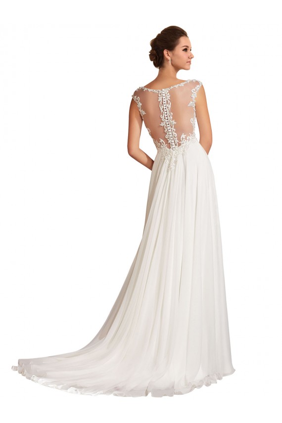 Weiß Etui V-Ausschnitt Kapelle-schleppe Chiffon Spitze Brautkleider Kaufen