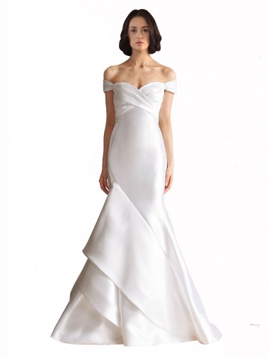 Weiß Meerjungfrau Off-Schulter Kapelle-schleppe Satin Strand Brautkleider Kaufen