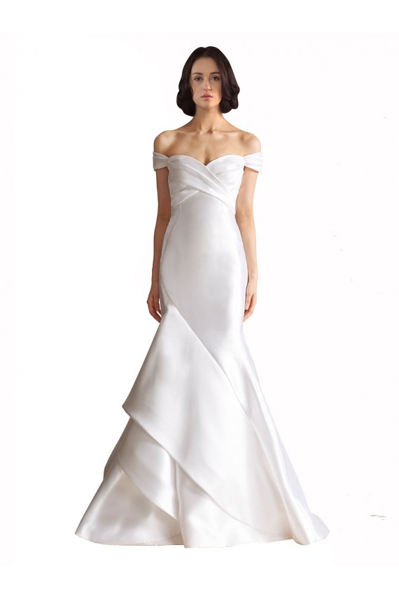 Weiß Meerjungfrau Off-Schulter Kapelle-schleppe Satin Strand Brautkleider Kaufen