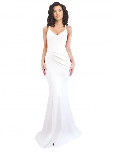 Weiß Meerjungfrau Spaghetti-Träger Stehkragen Ausschnitt Strech-Krepp Lange Formale Brautjungfernkleider / Abendkleider / Abiballkleider Kaufen