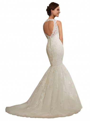 Weiß Meerjungfrau V-Ausschnitt Kapelle-schleppe Tüll Spitze Brautkleider Kaufen