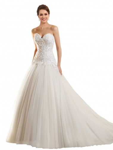 Weiß Prinzessin Kapelle-schleppe Tüll Spitze Brautkleider Kaufen